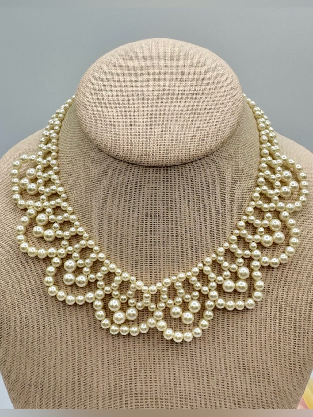 Romantic Faux Pearl Bib Collar Necklace Cottage Granny Grandma Pearlcore Pretty
